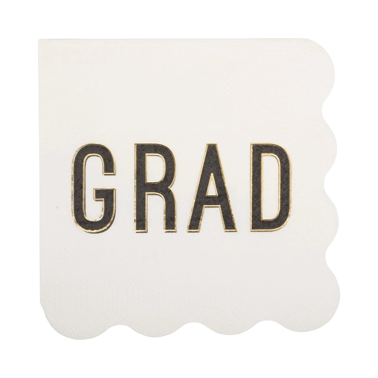 GRAD Graduation Cocktail Napkins – 18ct Scalloped 5" Beverage Napkins with Gold Foil Accents